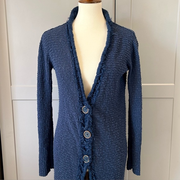 Free People Womens Deep Dive Blue Cardigan Duster Ribbed Textured OB814949 - Picture 3 of 11